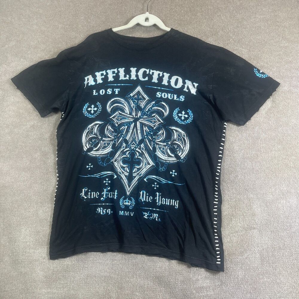Affliction Graphic T Shirt Men XL Live Fast Die Young Lost Souls Skull MMA Biker